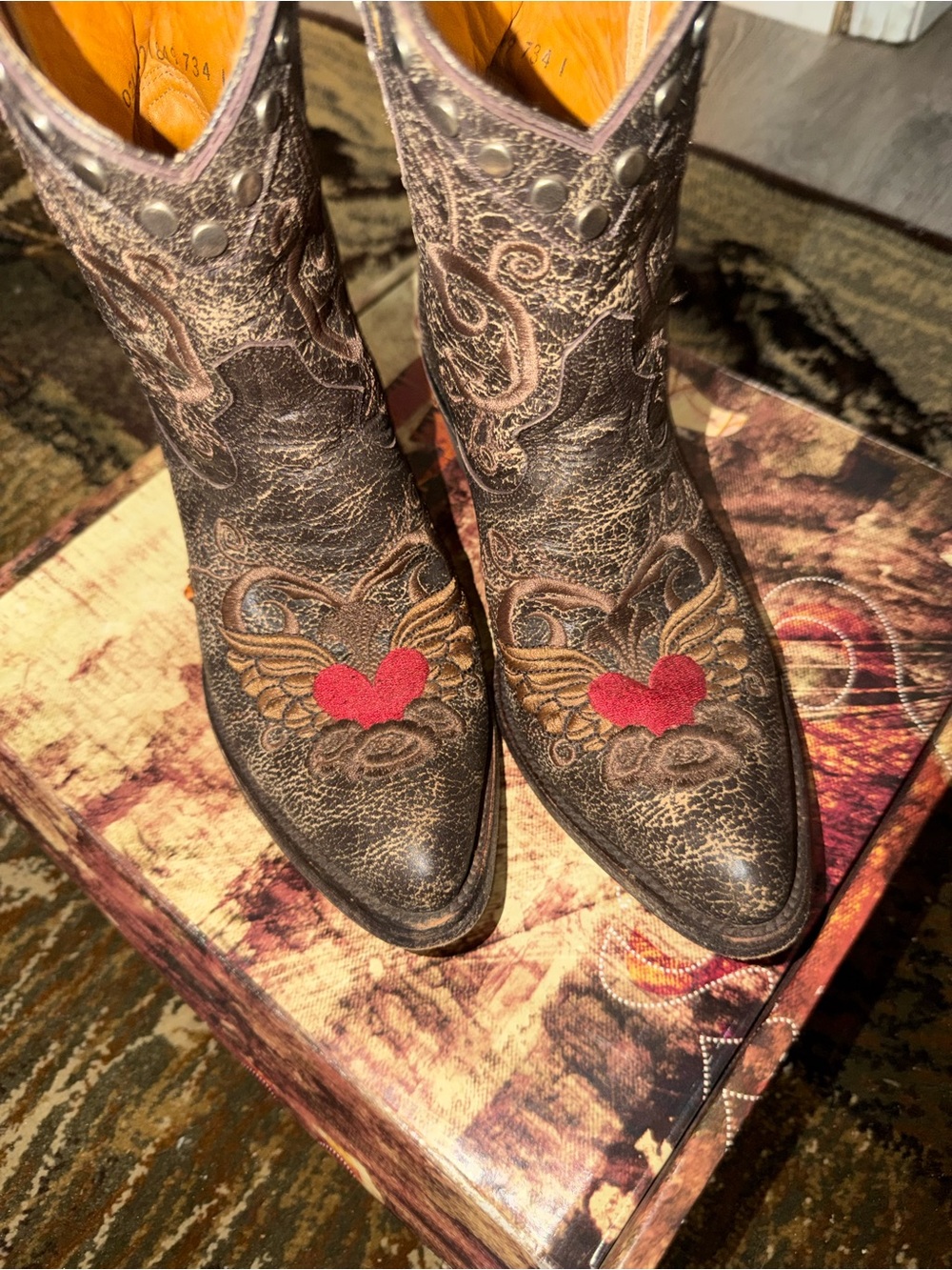 Old Gringo Brown Leather Winged Heart Embroidered Boot with Red Accent Size 7